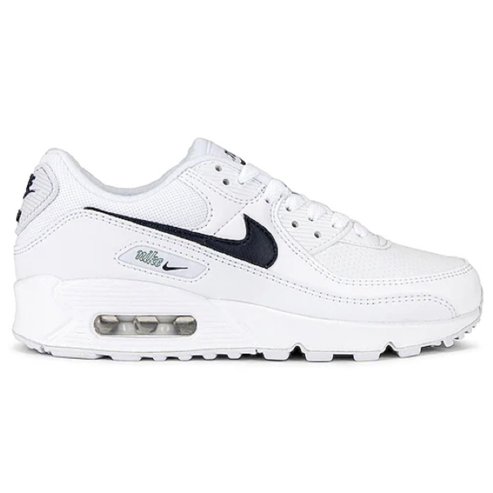 Nike Air Max 90 Sneaker in White, Thunder Blue, & Green Noise